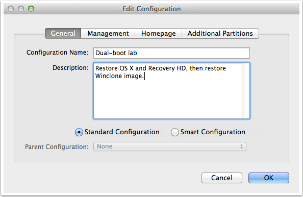 Enter information in the Configuration Name and Description fields.