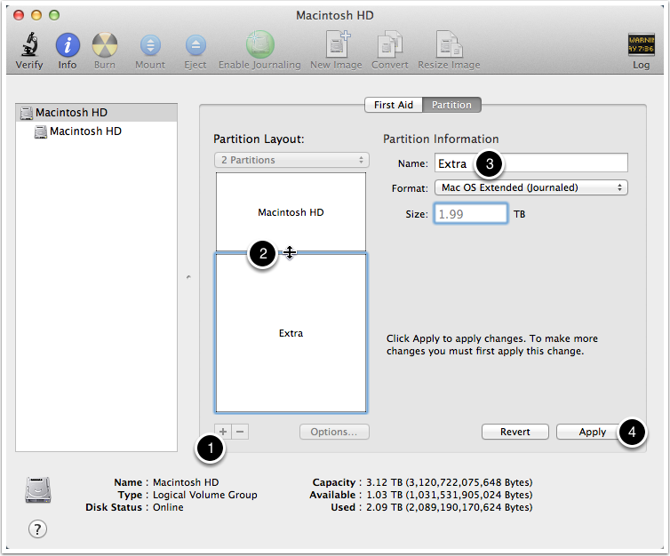Disk Utility Showing Partitioning Screen Shot