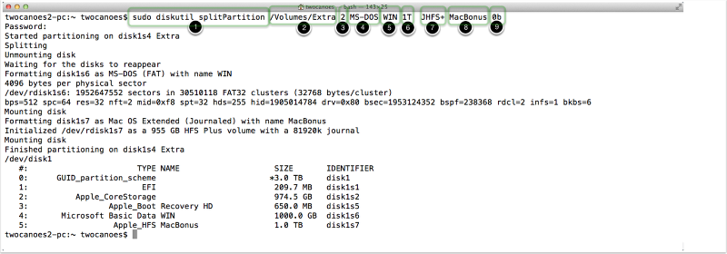 Terminal ScreenShot showing parts of command